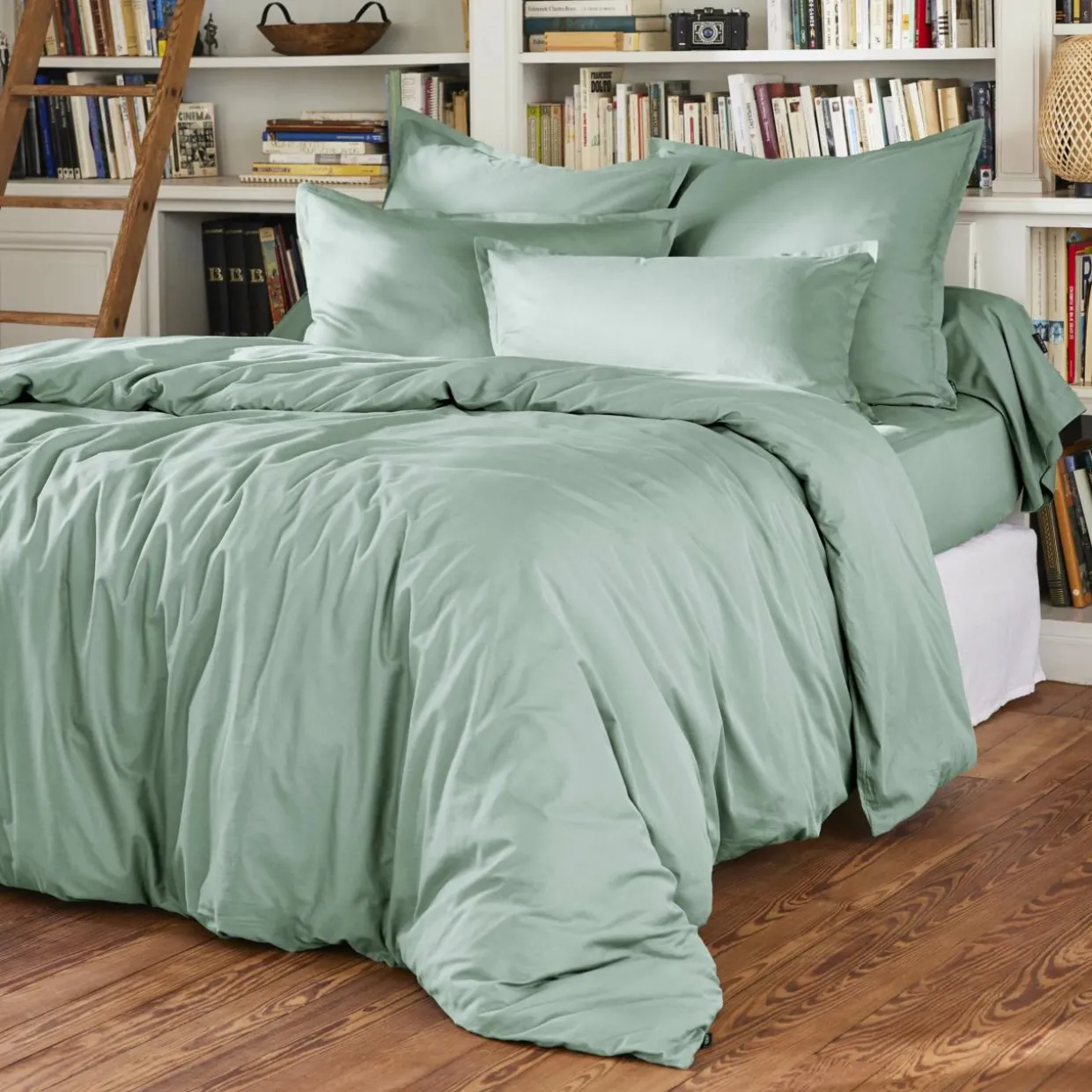 Drap housse percale de coton (90 x 200 cm) Cali Vert eucalyptus