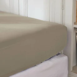 Drap housse percale de coton (160 x 200 cm) Cali Taupe