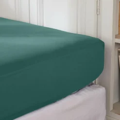 Drap housse percale de coton (140 x 190 cm) Cali Bleu canard