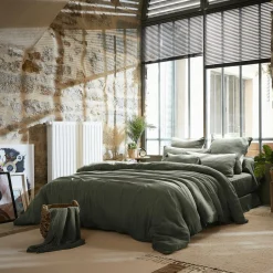 Drap plat gaze de coton (240 x 300 cm) Gaïa Vert romarin