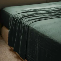 Drap plat gaze de coton (240 x 300 cm) Gaïa Vert sapin