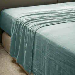 Drap plat gaze de coton (240 x 300 cm) Gaïa Bleu canard