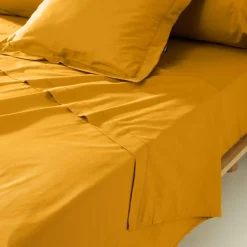 Drap plat percale de coton (180 x 290 cm) Cali Jaune moutarde