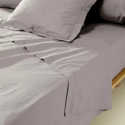 Drap plat percale de coton (240 x 300 cm) Cali Gris clair
