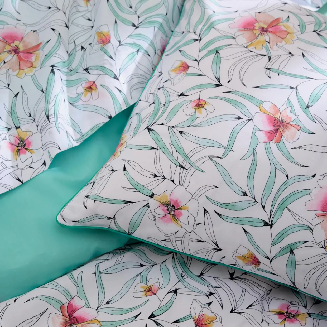 Drap plat percale de coton (280 x 325 cm) Roxane Multicolore