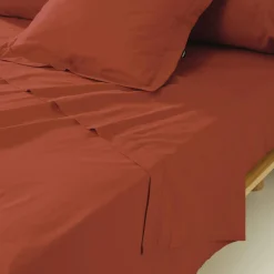 Drap plat percale de coton (270 x 300 cm) Cali Terracotta