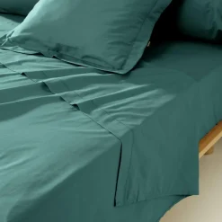 Drap plat percale de coton (270 x 300 cm) Cali Bleu canard