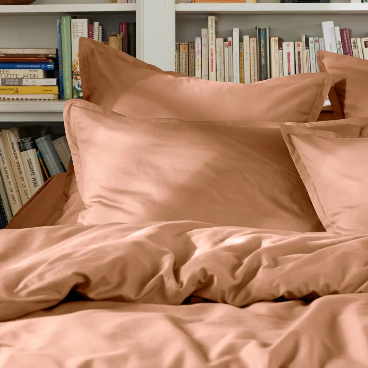 Drap plat percale de coton (240 x 300 cm) Cali Rose pêche