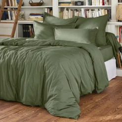 Drap plat percale de coton (180 x 290 cm) Cali Vert romarin