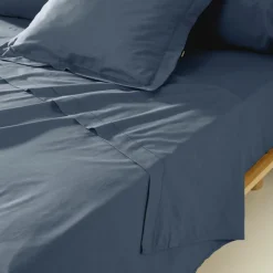 Drap plat percale de coton (180 x 290 cm) Cali Bleu marine