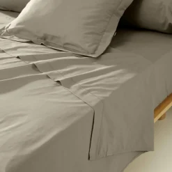 Drap plat percale de coton (240 x 300 cm) Cali Taupe