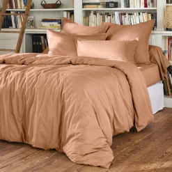 Drap plat percale de coton (180 x 290 cm) Cali Rose pêche
