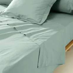 Drap plat percale de coton (180 x 290 cm) Cali Vert eucalyptus