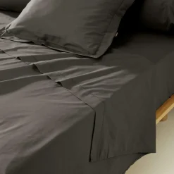 Drap plat percale de coton (270 x 300 cm) Cali Gris anthracite