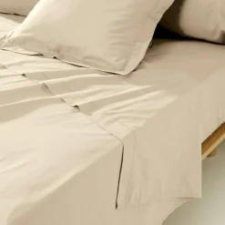 Drap plat percale de coton (240 x 300 cm) Cali Beige