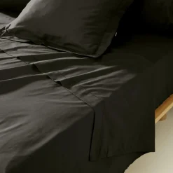 Drap plat percale de coton (240 x 300 cm) Cali Noir