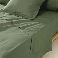 Drap plat percale de coton (240 x 300 cm) Cali Vert romarin