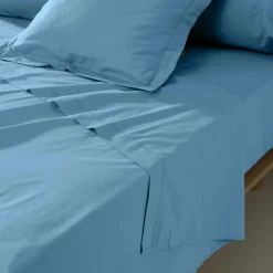 Drap plat percale de coton (240 x 300 cm) Cali Bleu ciel