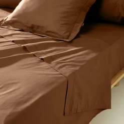 Drap plat percale de coton (180 x 290 cm) Cali Marron chocolat