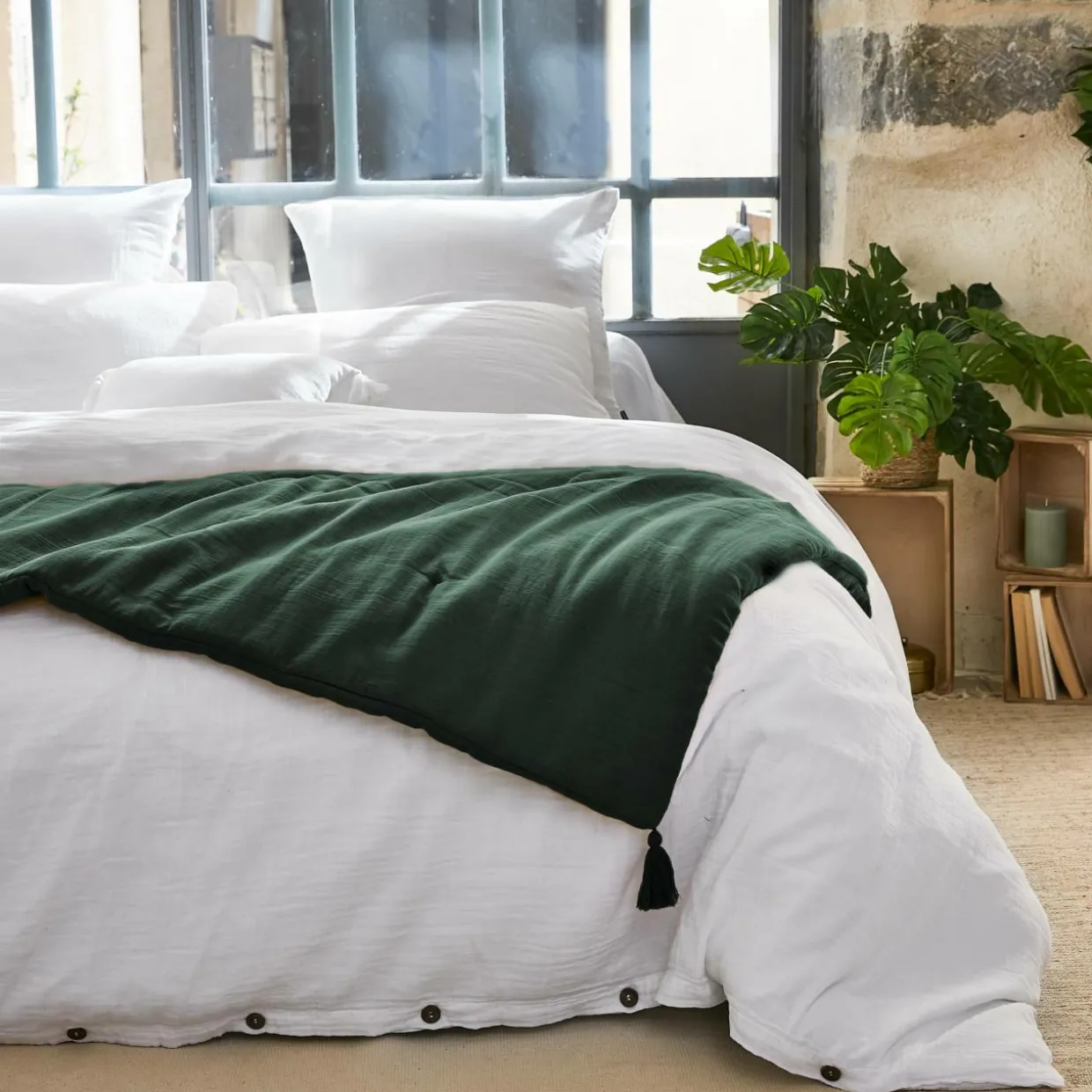 Édredon gaze de coton (150 x 150 cm) Gaïa Vert sapin