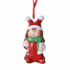 Elfe de Noël à suspendre (H8 cm) Julia en Rouge et vert