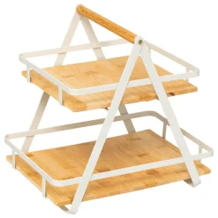 Etagère cuisine transportable en bois 2 niveaux avec anse (H29 cm) Ordera Blanche