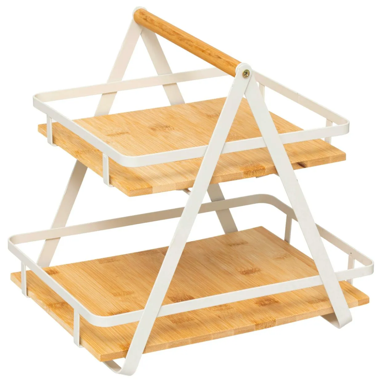 Etagère cuisine transportable en bois 2 niveaux avec anse (H29 cm) Ordera Blanche