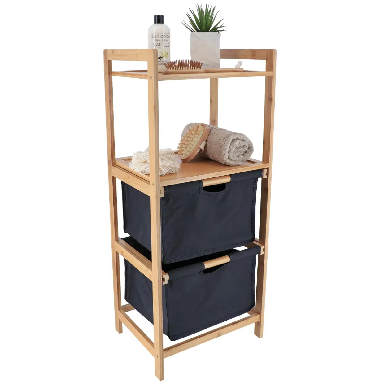 Etagère salle de bain avec paniers 3 niveaux (H90 cm) Purebamboo Noir