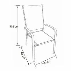 Fauteuil de jardin dossier haut aluminium empilable Murano Gris anthracite