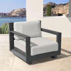 Fauteuil de jardin détente en aluminium Elba Gris anthracite et gris clair