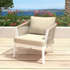 Fauteuil de jardin détente en aluminium Amalfi Blanc et beige