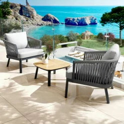 Fauteuil de jardin détente en aluminium Amalfi Gris anthracite et gris clair