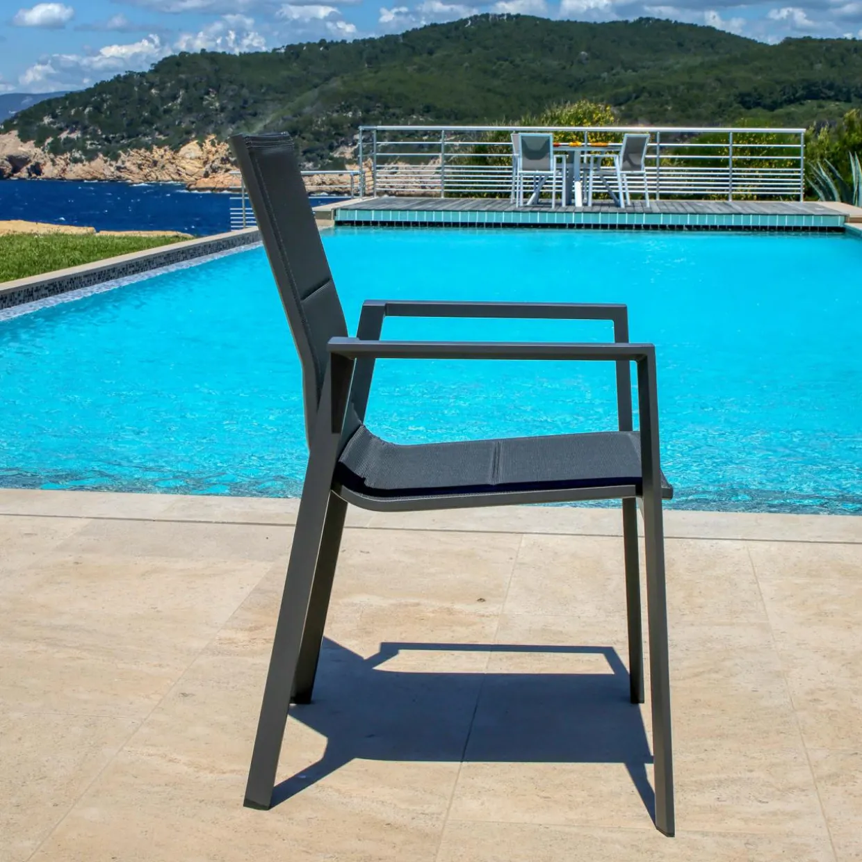 Fauteuil de jardin empilable aluminium Portofino Gris anthracite