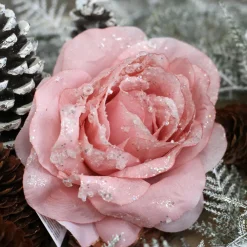 Fleur décorative sur pince pailletée (D14 cm) Rose poudré