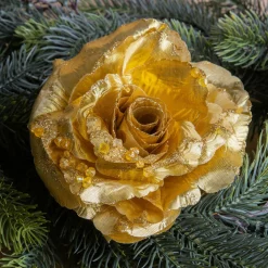 Fleur décorative sur pince (D14 cm) Rosace Or