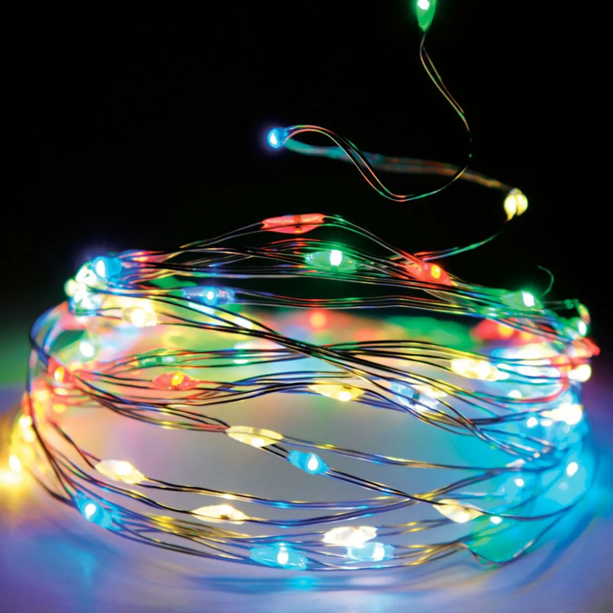 Guirlande lumineuse à piles 5 m 100 Micro LED Fil d'argent Multicolore