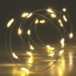 Guirlande lumineuse à piles 195 cm 40 Micro LED Fil d'argent Blanc chaud