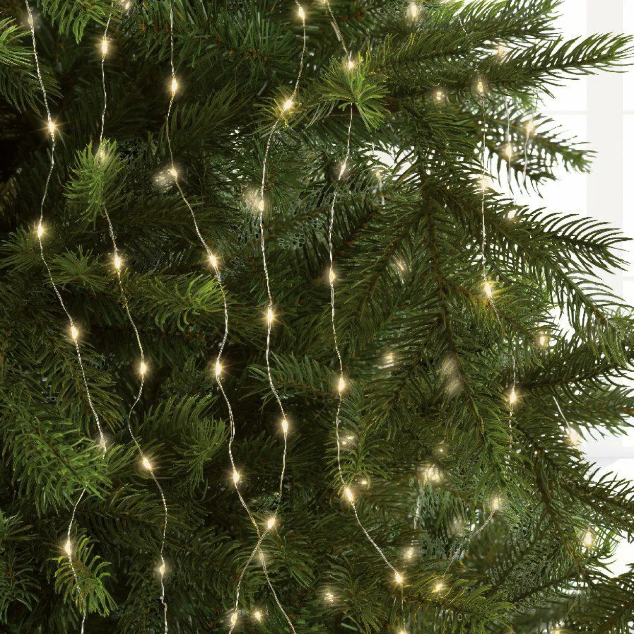 Guirlande rideau pour sapin H1,80 m 408 Micro LED câble argent Blanc chaud