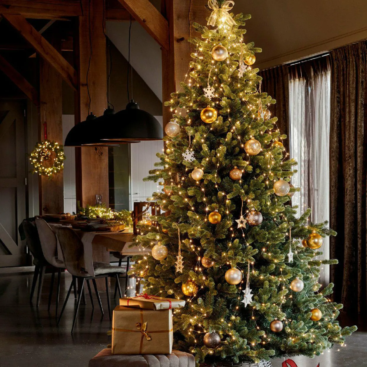 Guirlande rideau pour sapin H1,80 m 408 Micro LED câble argent Blanc chaud