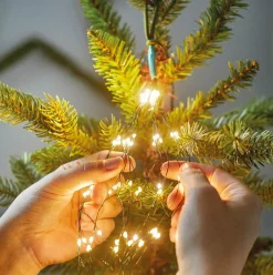 Guirlande rideau pour sapin H2,10 m 672 Micro LED câble argent Blanc chaud