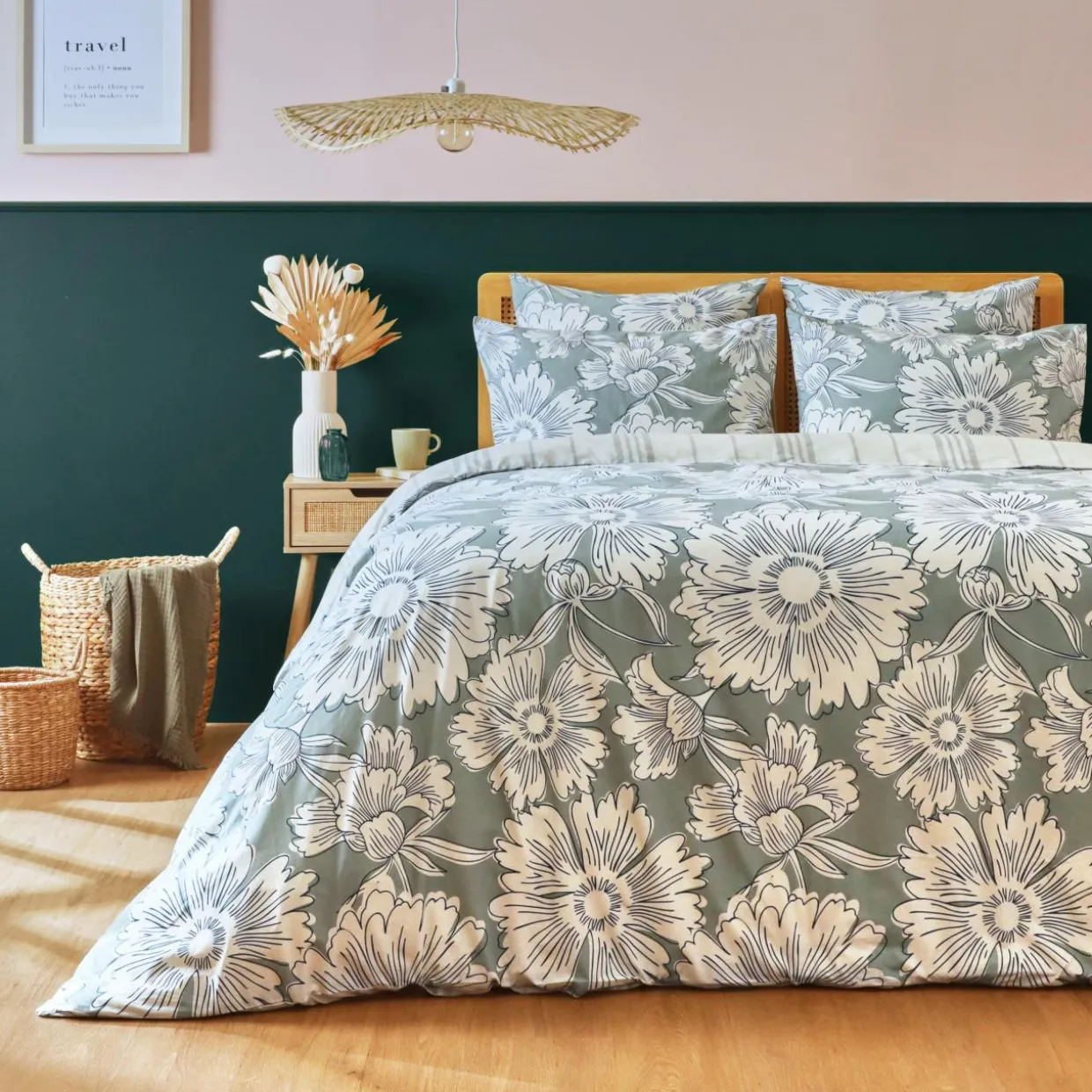 Housse de couette coton (240 x 220 cm) Lara Vert