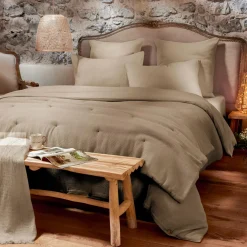Housse de couette coton nid d'abeille (280 x 240 cm) Eva Ficelle