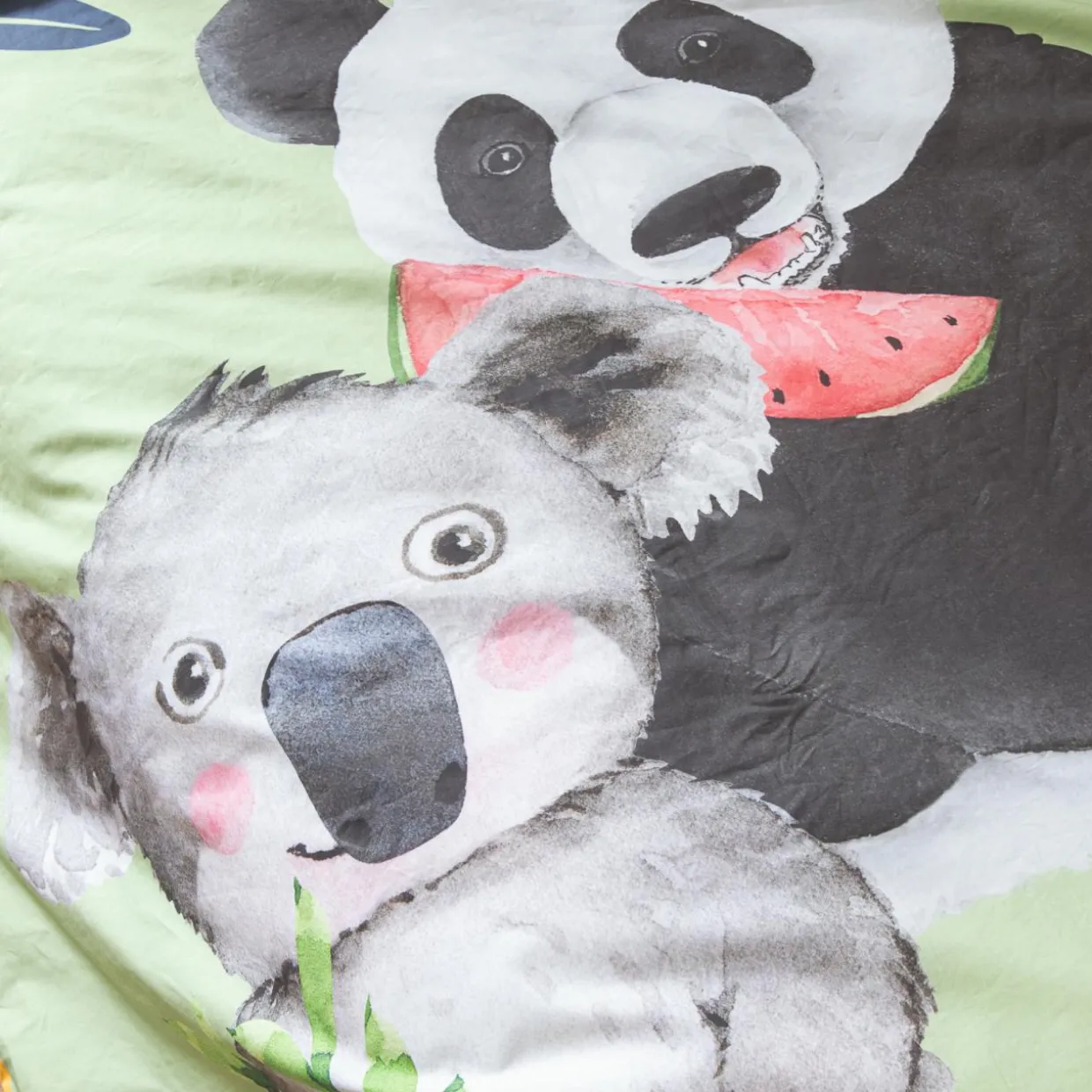 Housse de couette enfant percale de coton (200 x 200 cm) Panda Verte