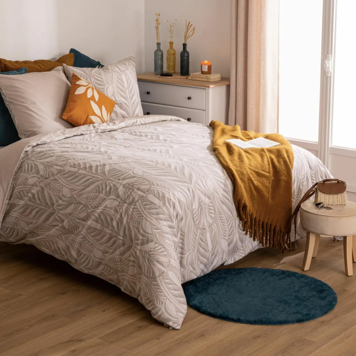Housse de couette et deux taies coton (240 x 220 cm) Nalh Beige