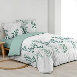 Housse de couette et deux taies d'oreiller percale de coton (260 x 240 cm) Wendy Verte