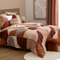 Housse de couette et deux taies percale de coton (260 x 240 cm) Tatia Terracotta