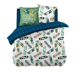 Housse de couette et deux taies enfant coton (200 x 200 cm) California Bleu