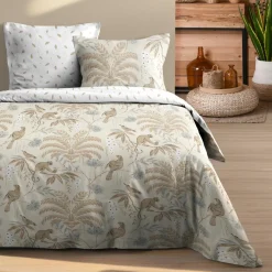 Housse de couette et deux taies d'oreiller en coton (240 x 220 cm) Dabali Écru