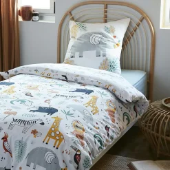 Housse de couette et deux taies enfant coton (200 x 200 cm) Savane Multicolore