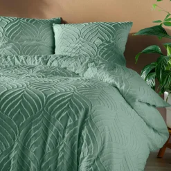 Housse de couette et deux taies microfibre (260 x 240 cm) Heltie Vert sauge